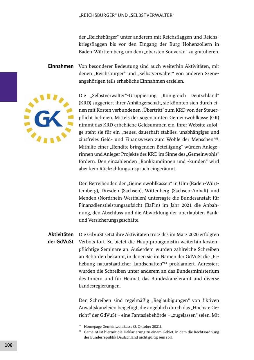 Seite 106 des Verfassungsschutzbericht 2021 Bund
