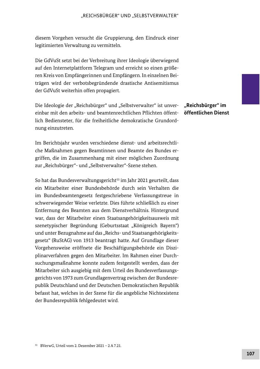 Seite 107 des Verfassungsschutzbericht 2021 Bund