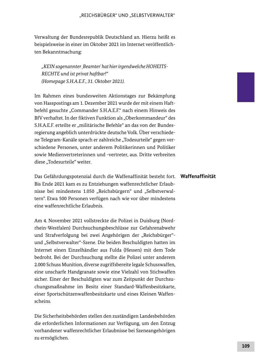 Seite 109 des Verfassungsschutzbericht 2021 Bund