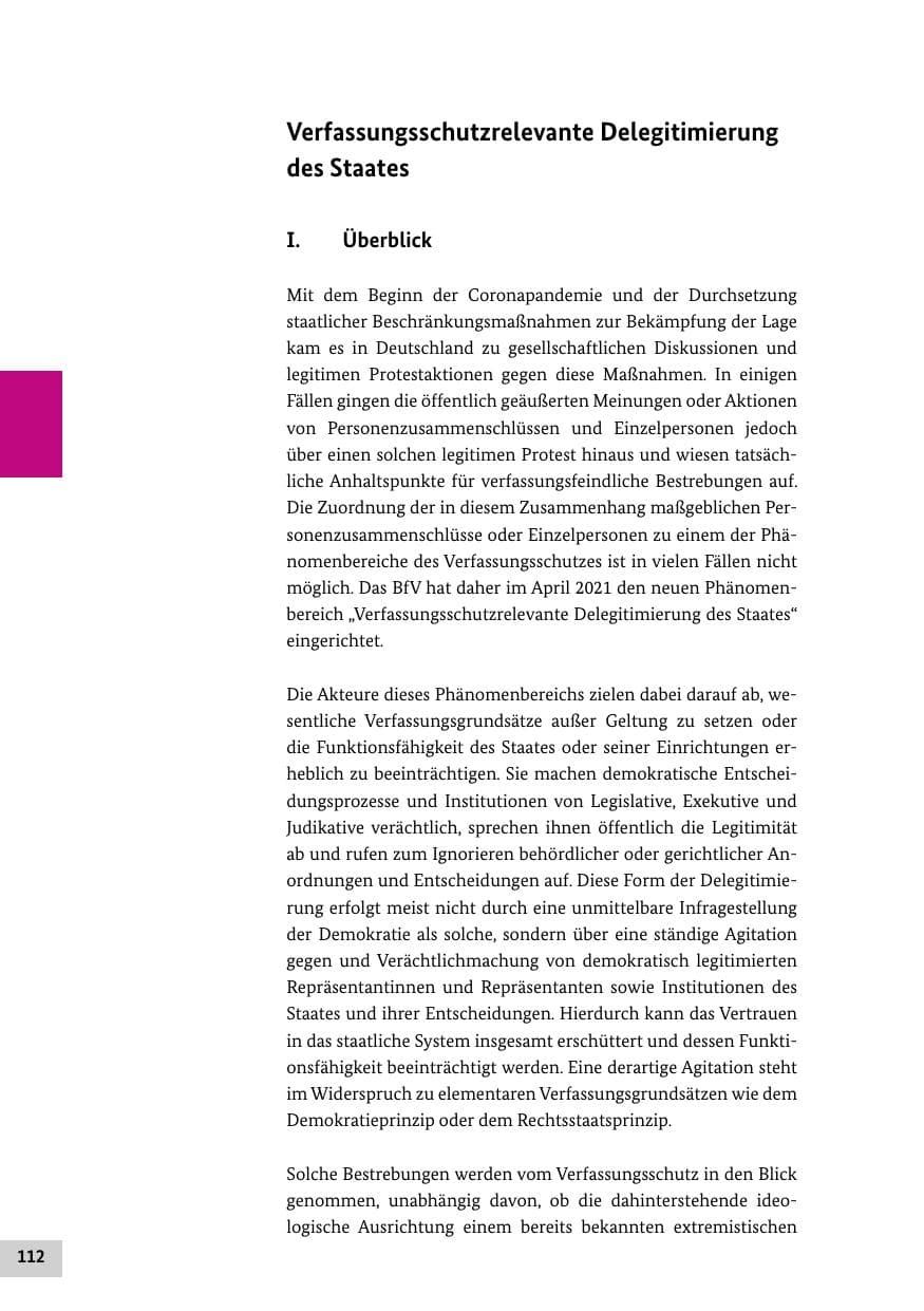Seite 112 des Verfassungsschutzbericht 2021 Bund