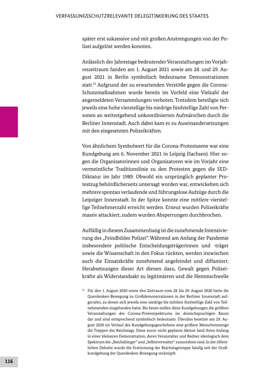 Seite 116 des Verfassungsschutzbericht 2021 Bund