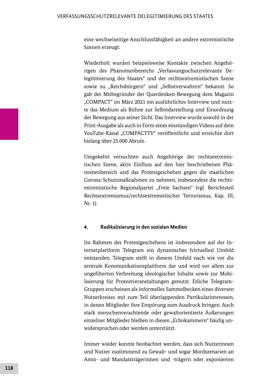 Seite 118 des Verfassungsschutzbericht 2021 Bund