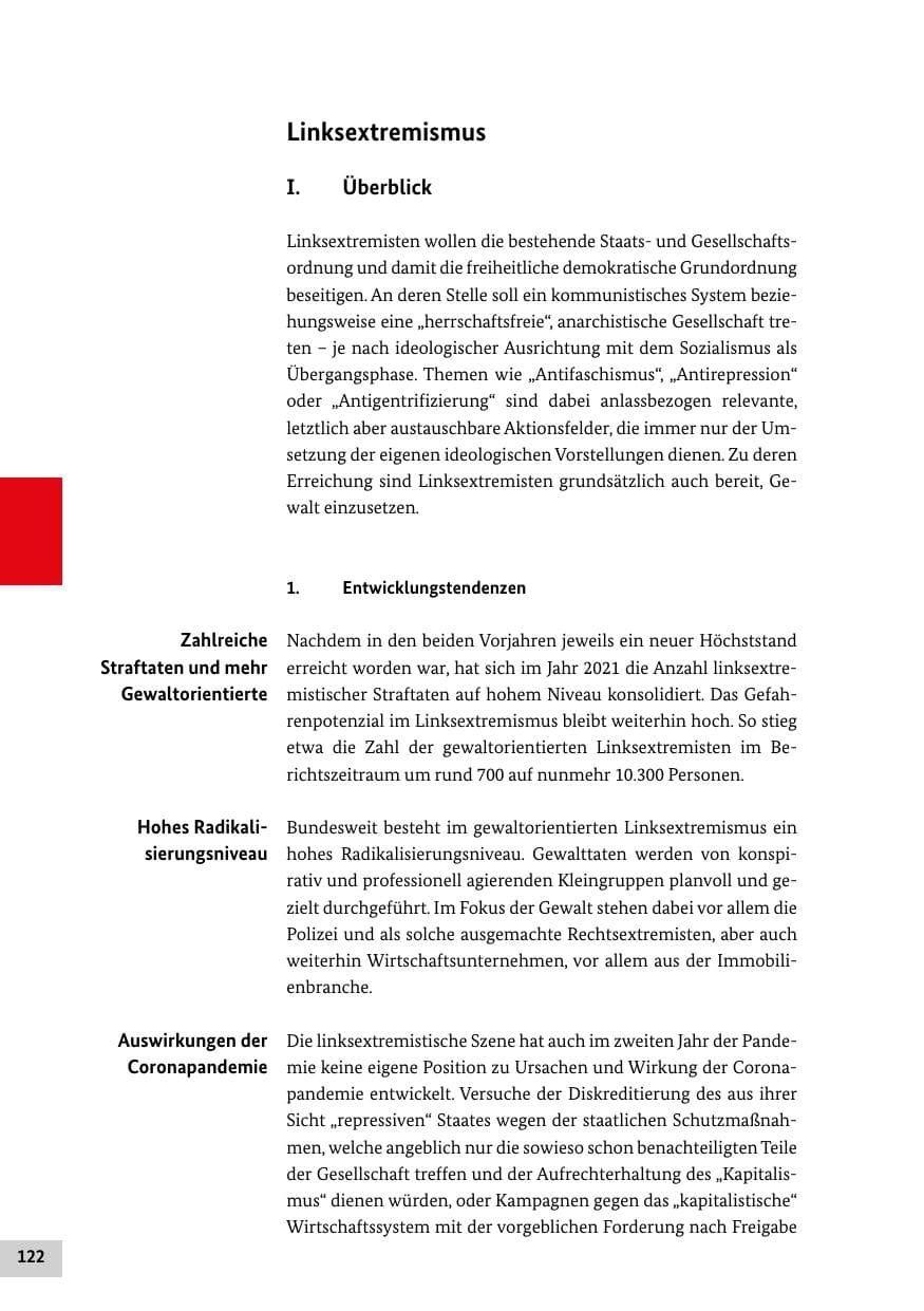 Seite 122 des Verfassungsschutzbericht 2021 Bund