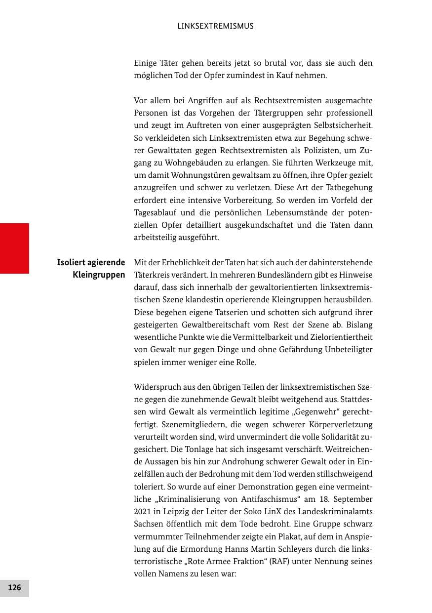 Seite 126 des Verfassungsschutzbericht 2021 Bund