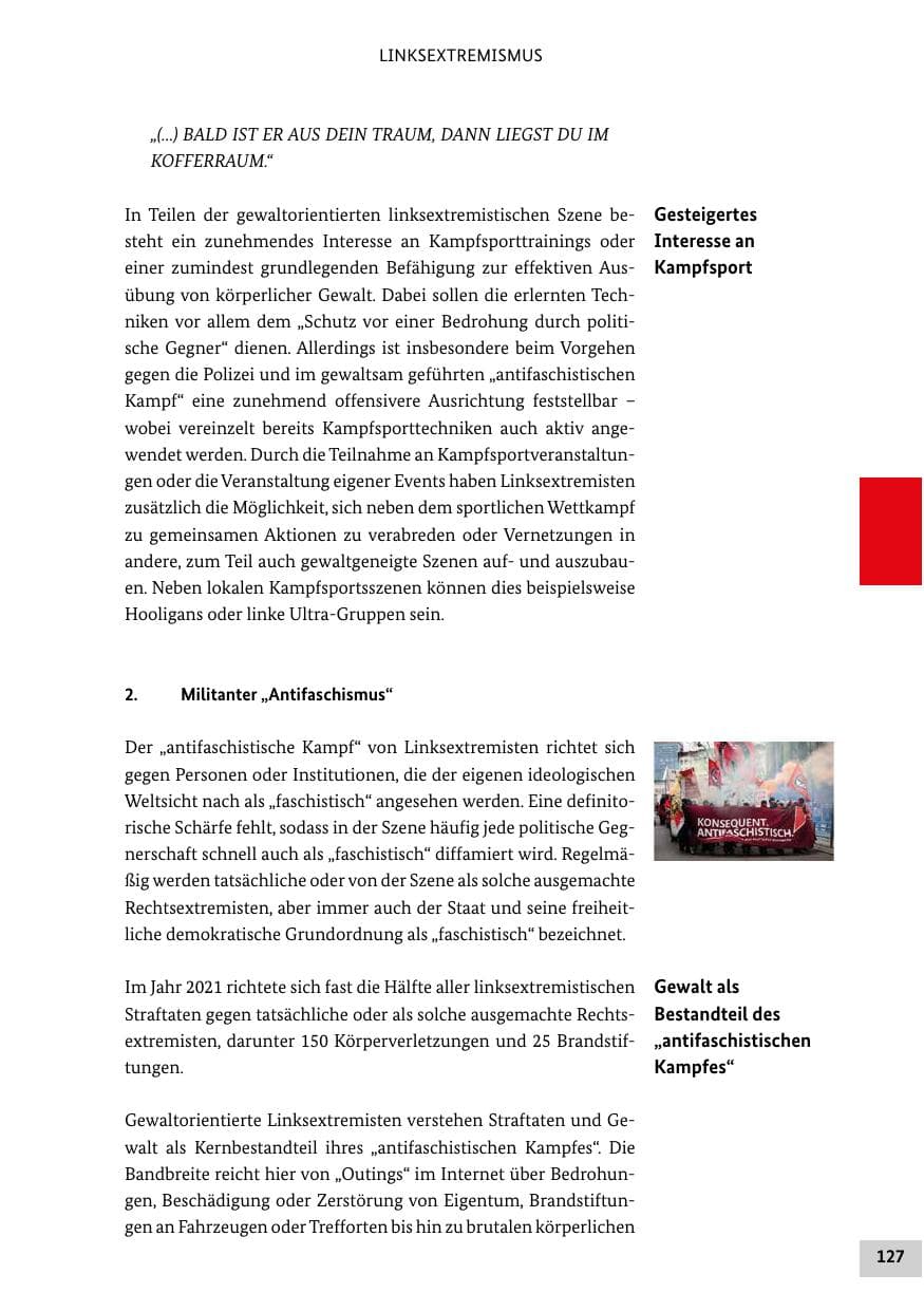 Seite 127 des Verfassungsschutzbericht 2021 Bund