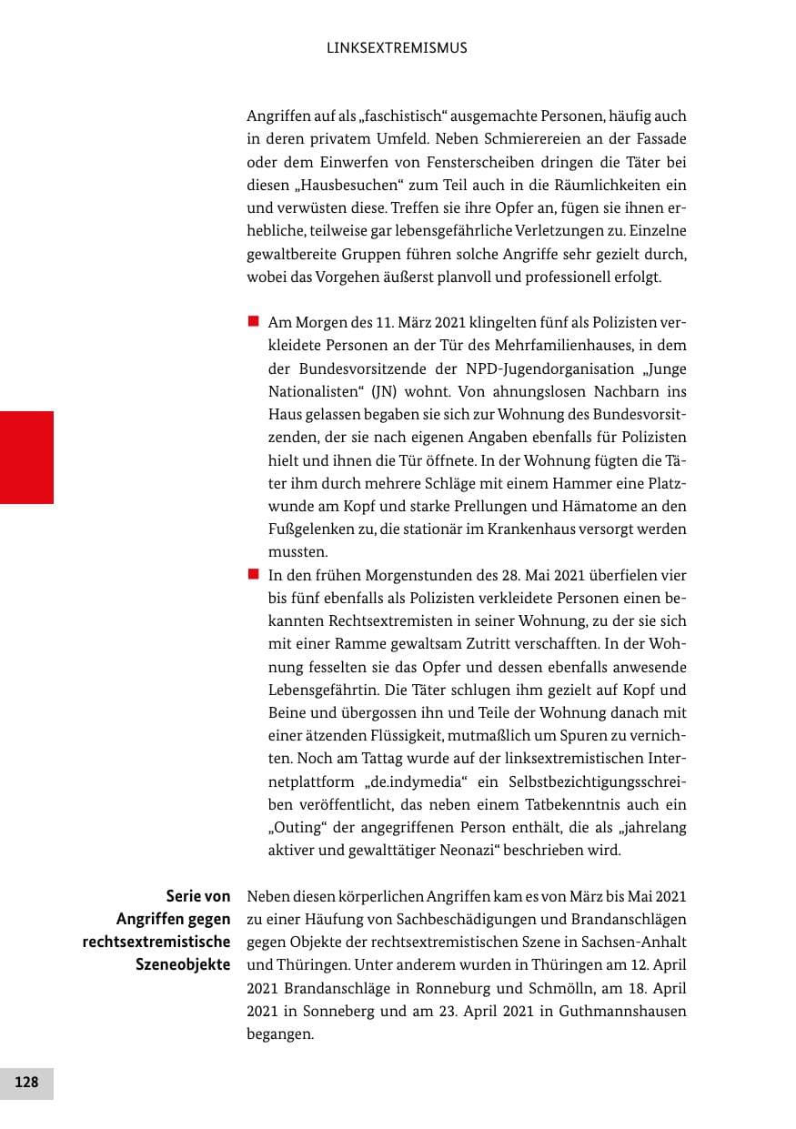Seite 128 des Verfassungsschutzbericht 2021 Bund