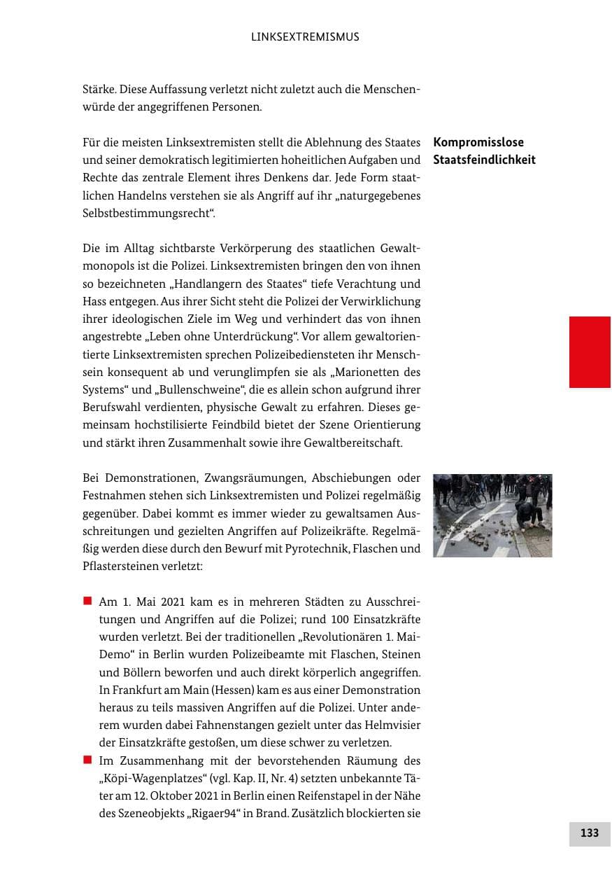 Seite 133 des Verfassungsschutzbericht 2021 Bund