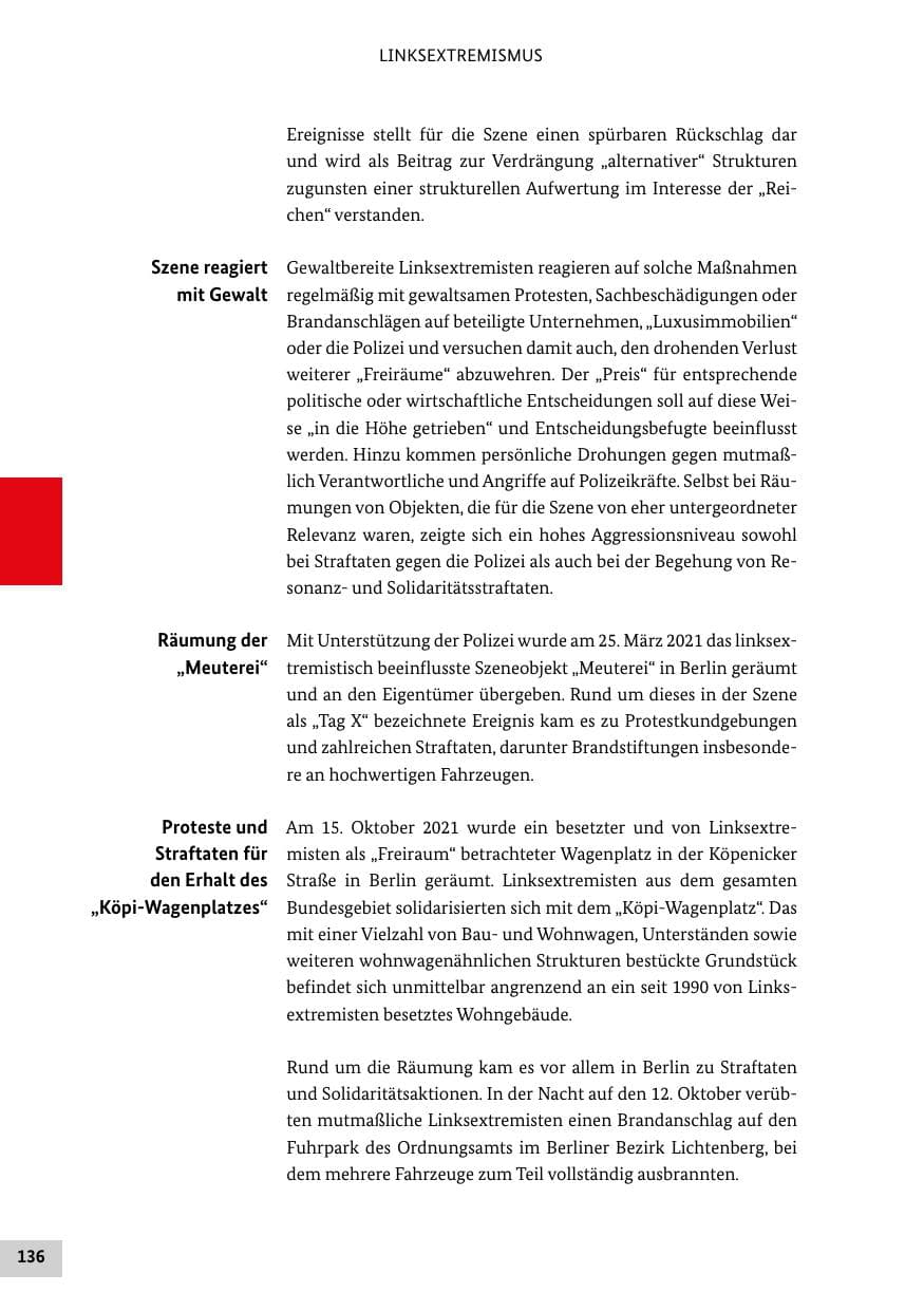Seite 136 des Verfassungsschutzbericht 2021 Bund