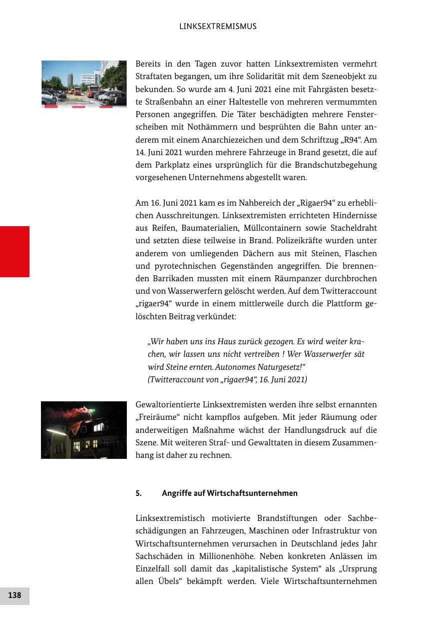 Seite 138 des Verfassungsschutzbericht 2021 Bund