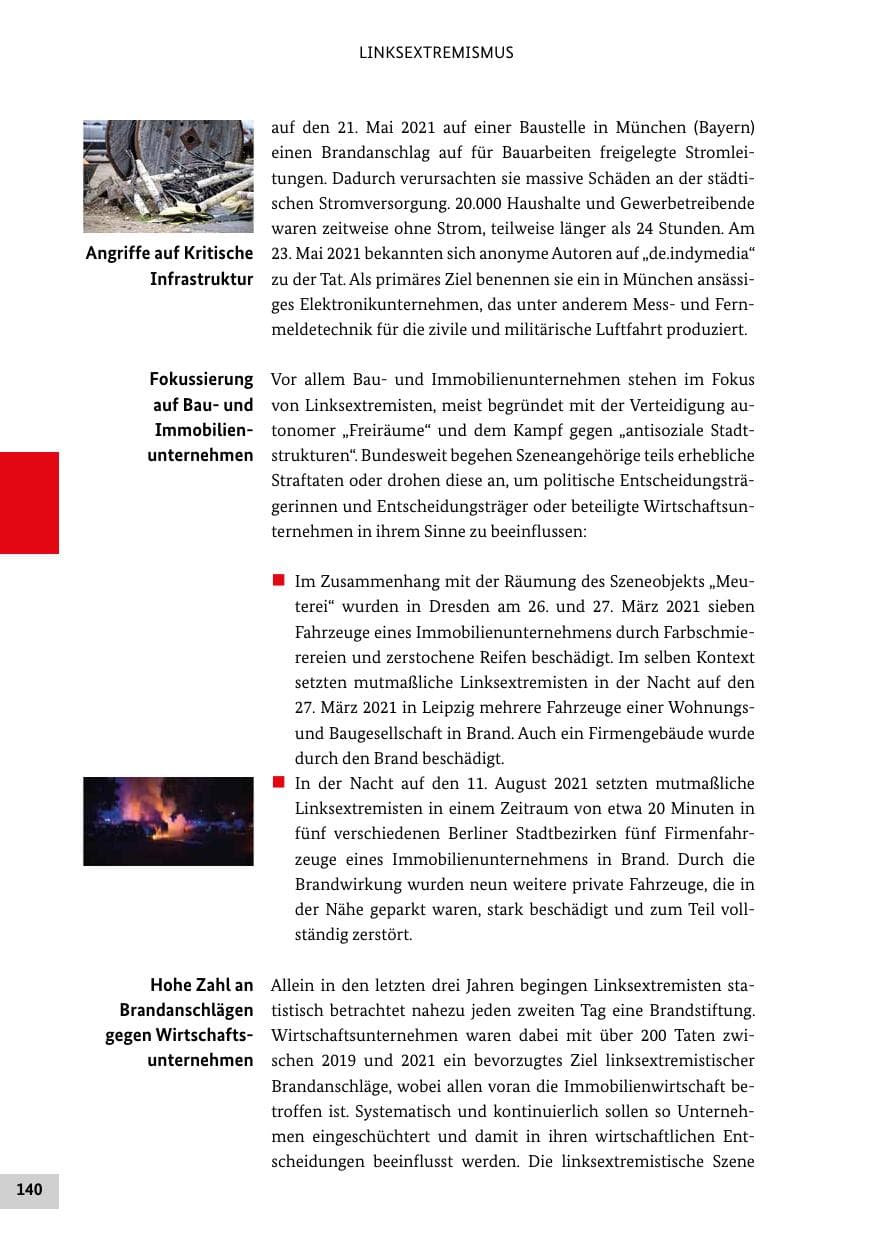Seite 140 des Verfassungsschutzbericht 2021 Bund