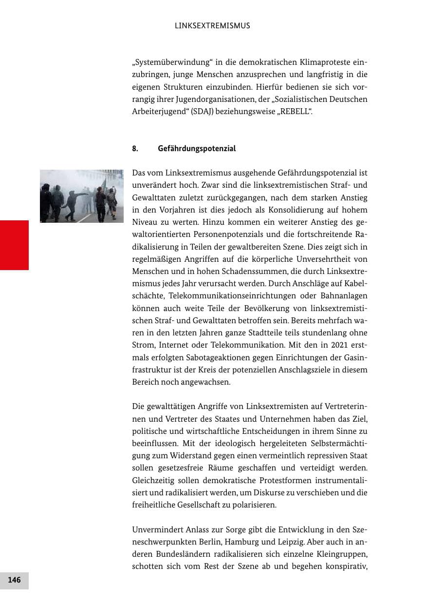 Seite 146 des Verfassungsschutzbericht 2021 Bund