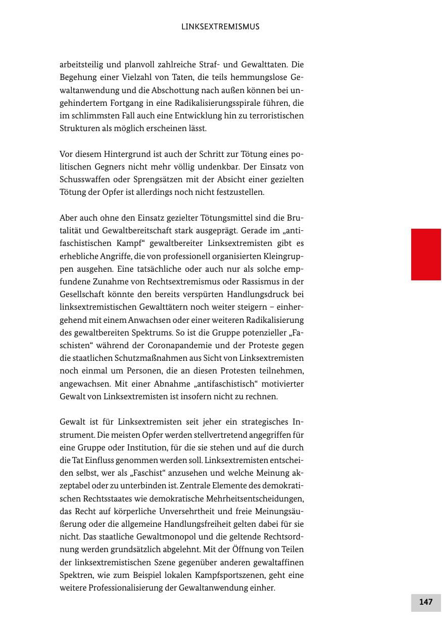 Seite 147 des Verfassungsschutzbericht 2021 Bund