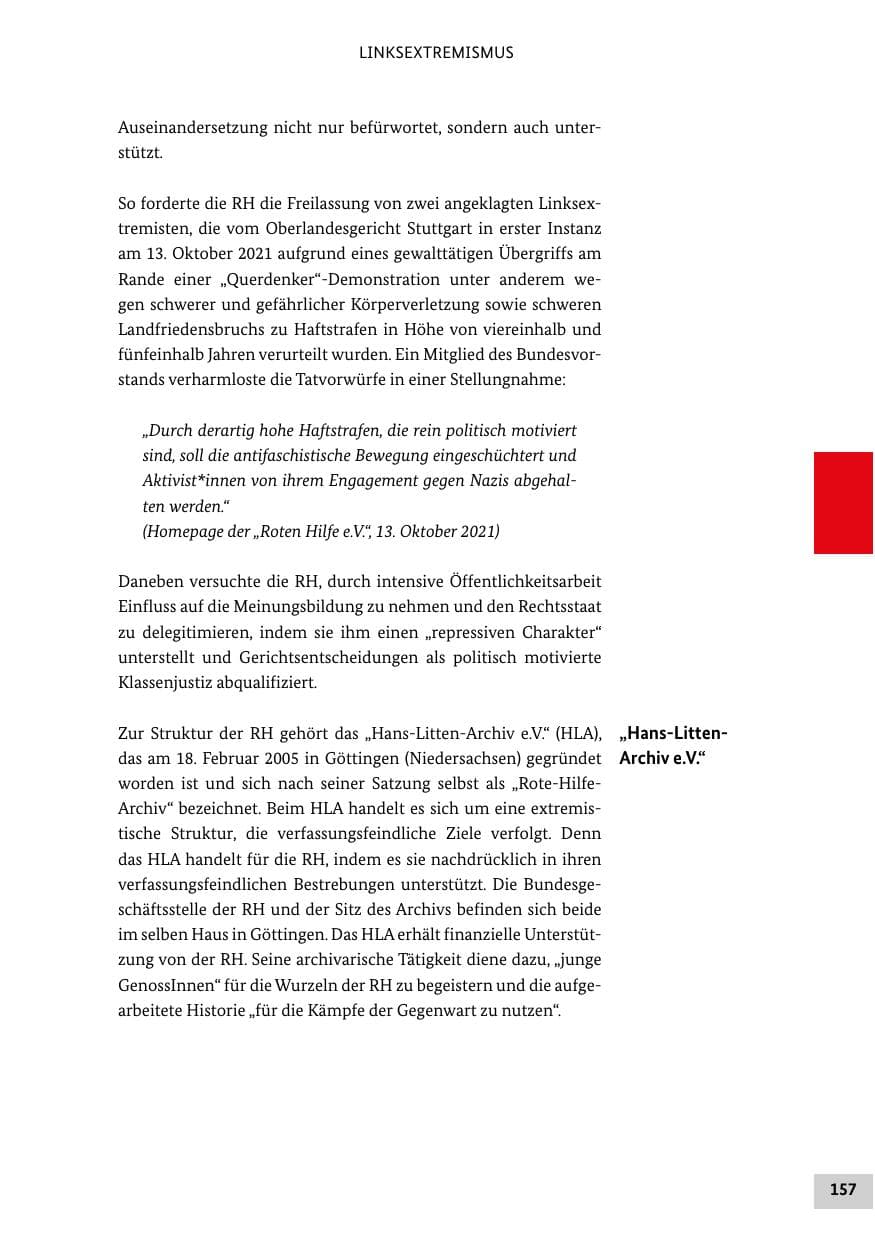Seite 157 des Verfassungsschutzbericht 2021 Bund