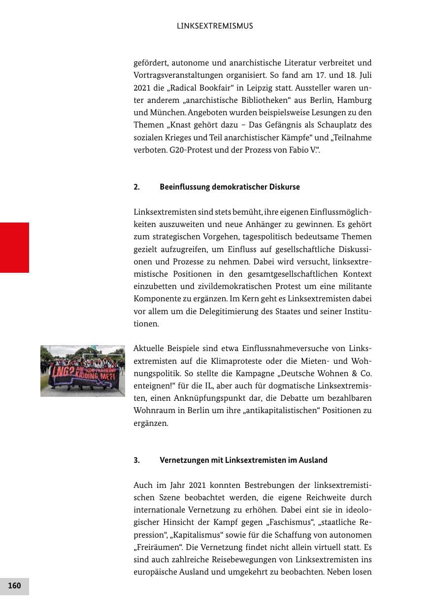 Seite 160 des Verfassungsschutzbericht 2021 Bund