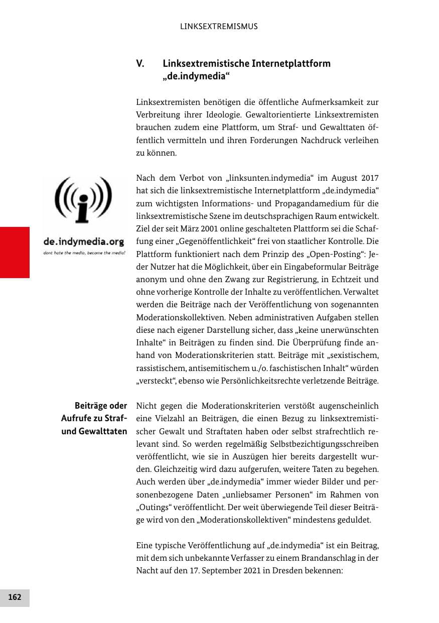 Seite 162 des Verfassungsschutzbericht 2021 Bund