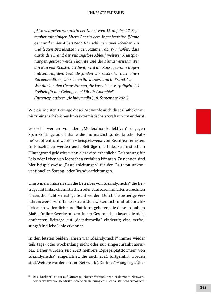 Seite 163 des Verfassungsschutzbericht 2021 Bund