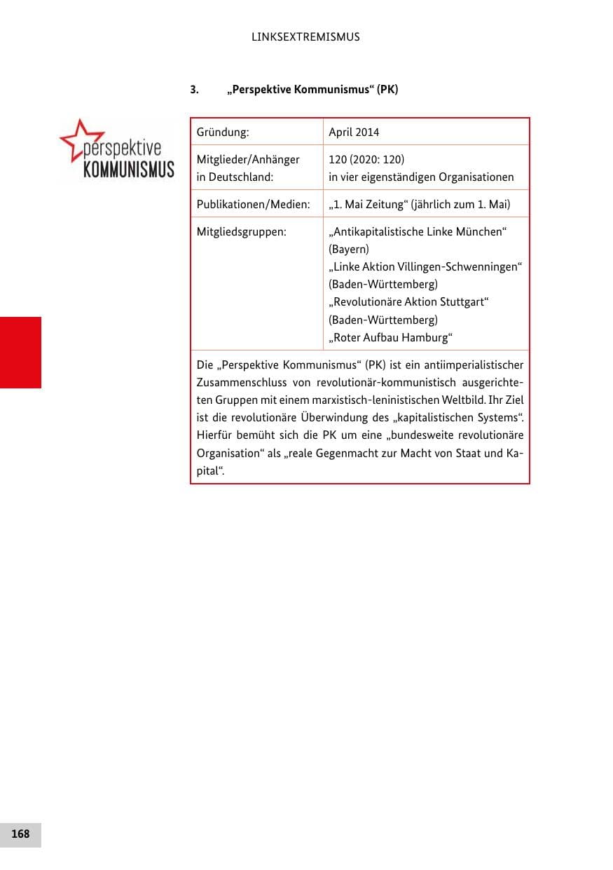 Seite 168 des Verfassungsschutzbericht 2021 Bund