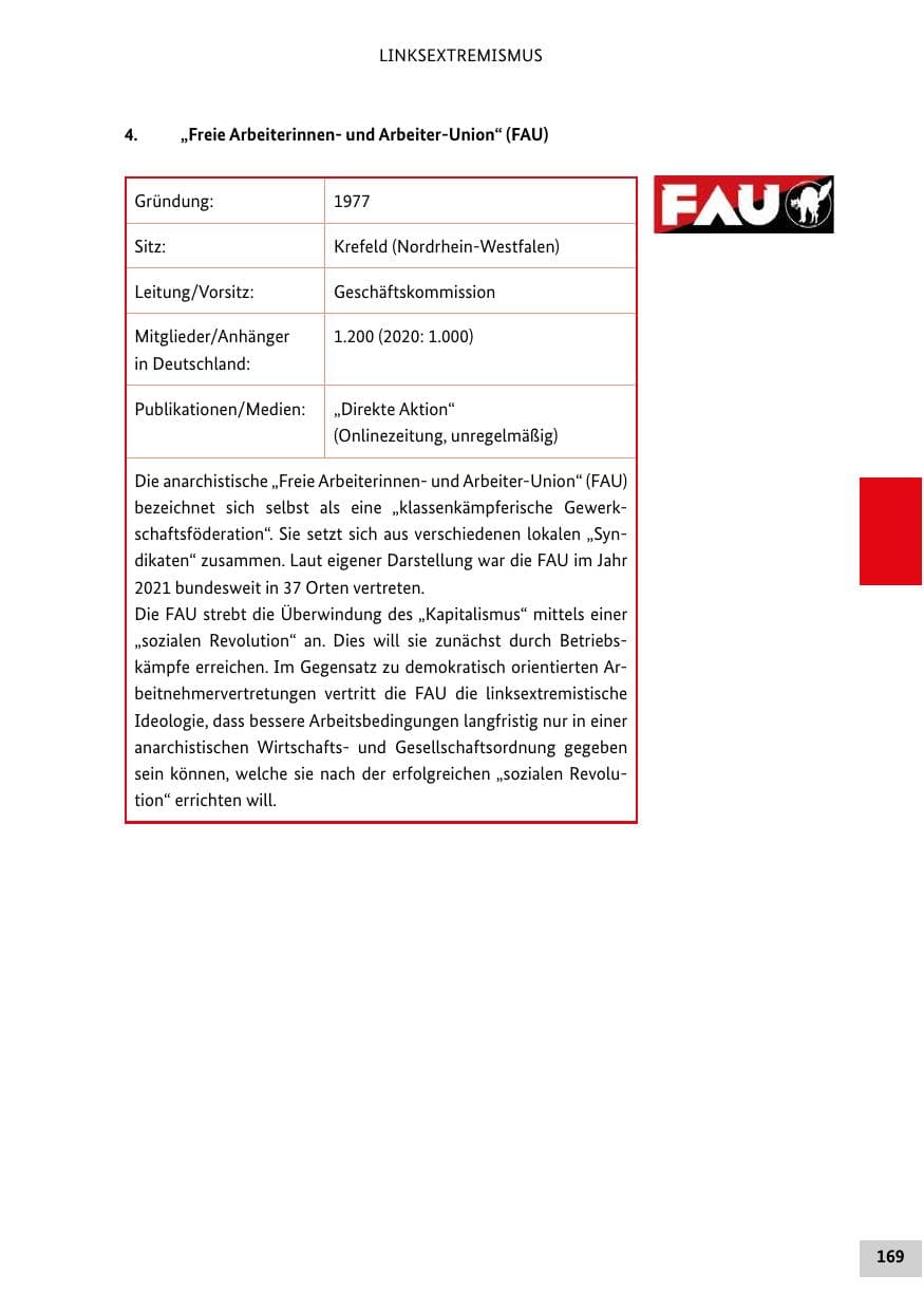 Seite 169 des Verfassungsschutzbericht 2021 Bund