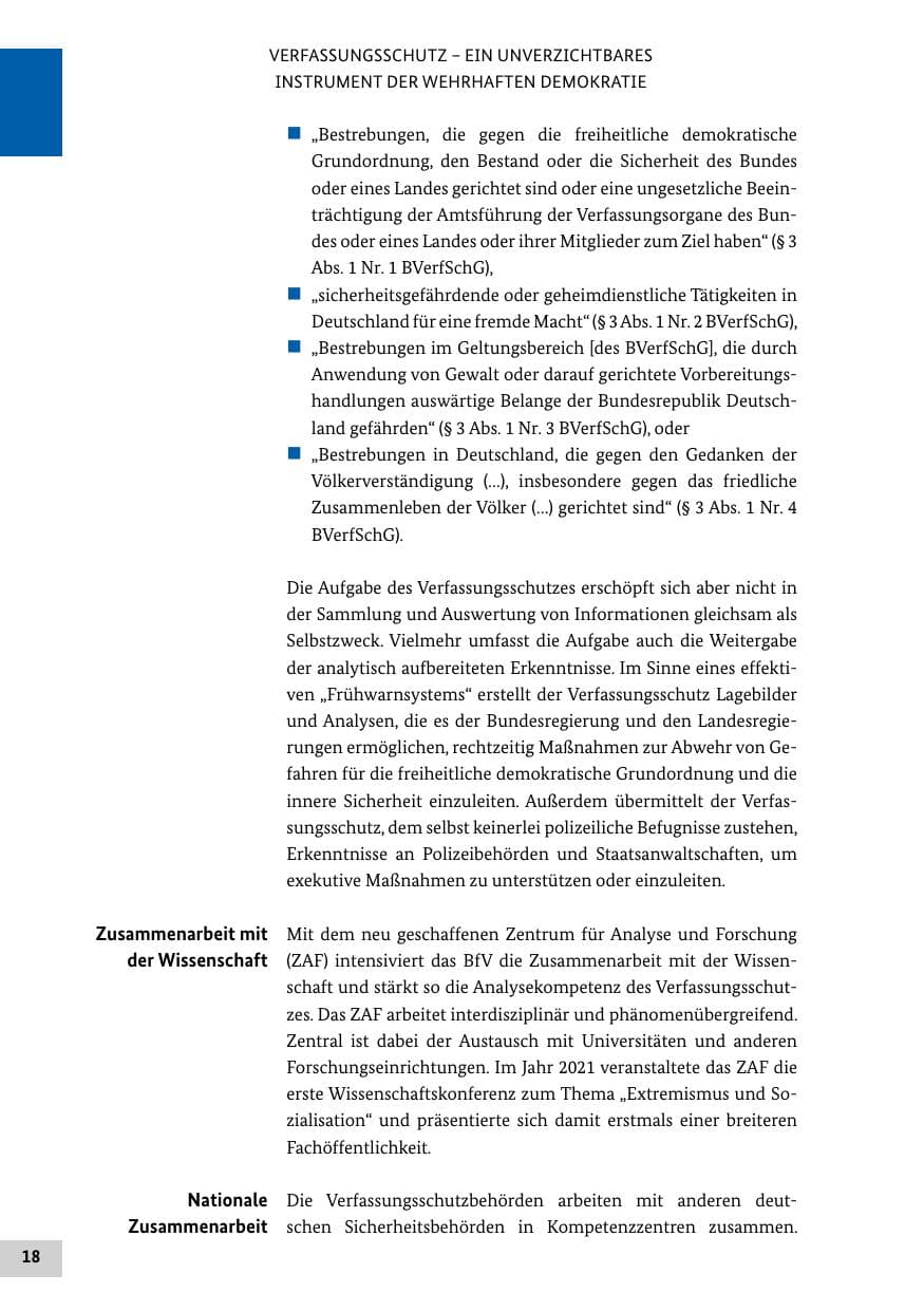 Seite 18 des Verfassungsschutzbericht 2021 Bund