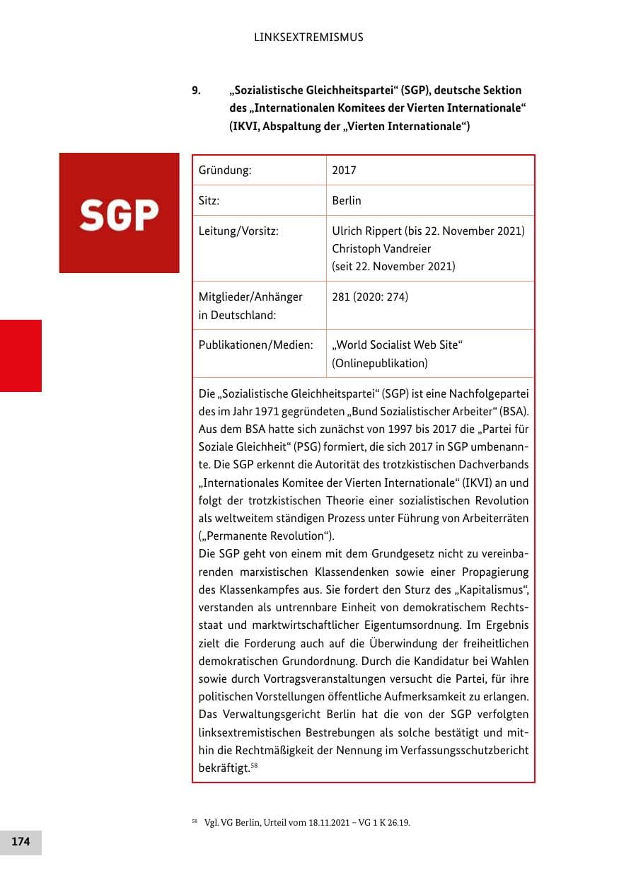 Seite 174 des Verfassungsschutzbericht 2021 Bund
