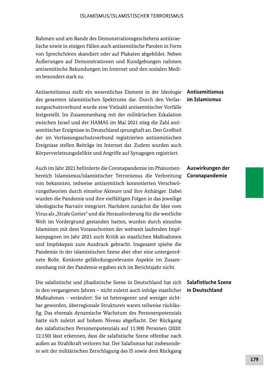 Seite 179 des Verfassungsschutzbericht 2021 Bund