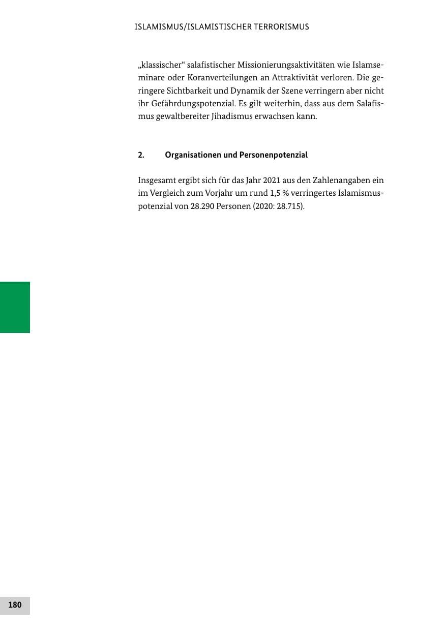 Seite 180 des Verfassungsschutzbericht 2021 Bund