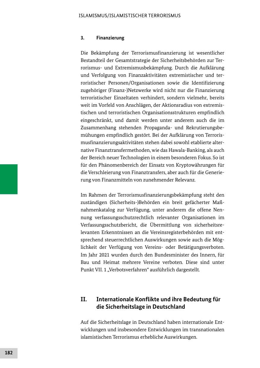 Seite 182 des Verfassungsschutzbericht 2021 Bund