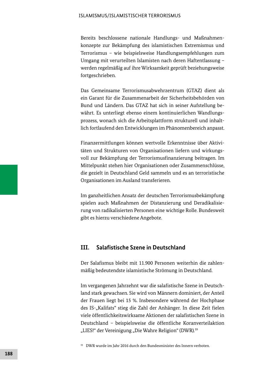 Seite 188 des Verfassungsschutzbericht 2021 Bund