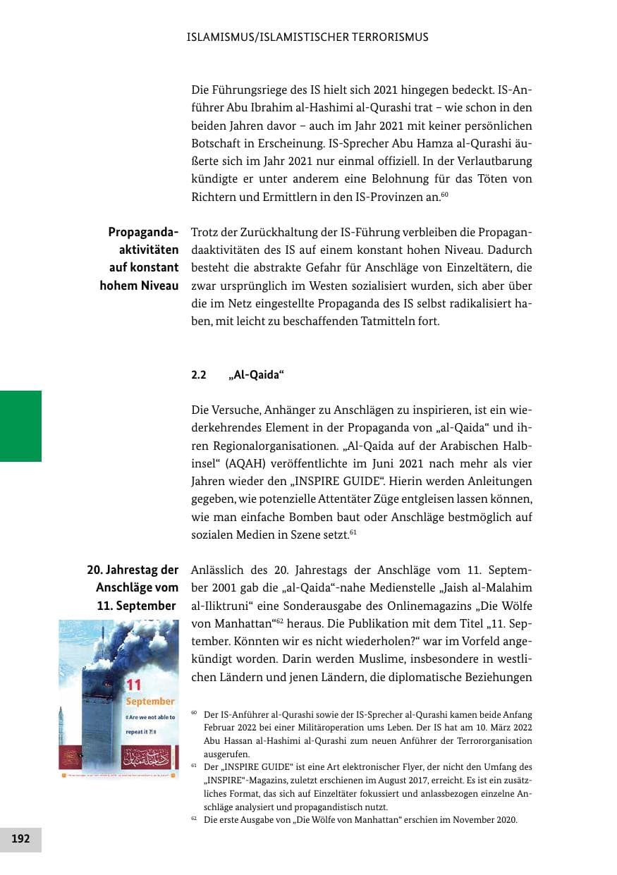 Seite 192 des Verfassungsschutzbericht 2021 Bund