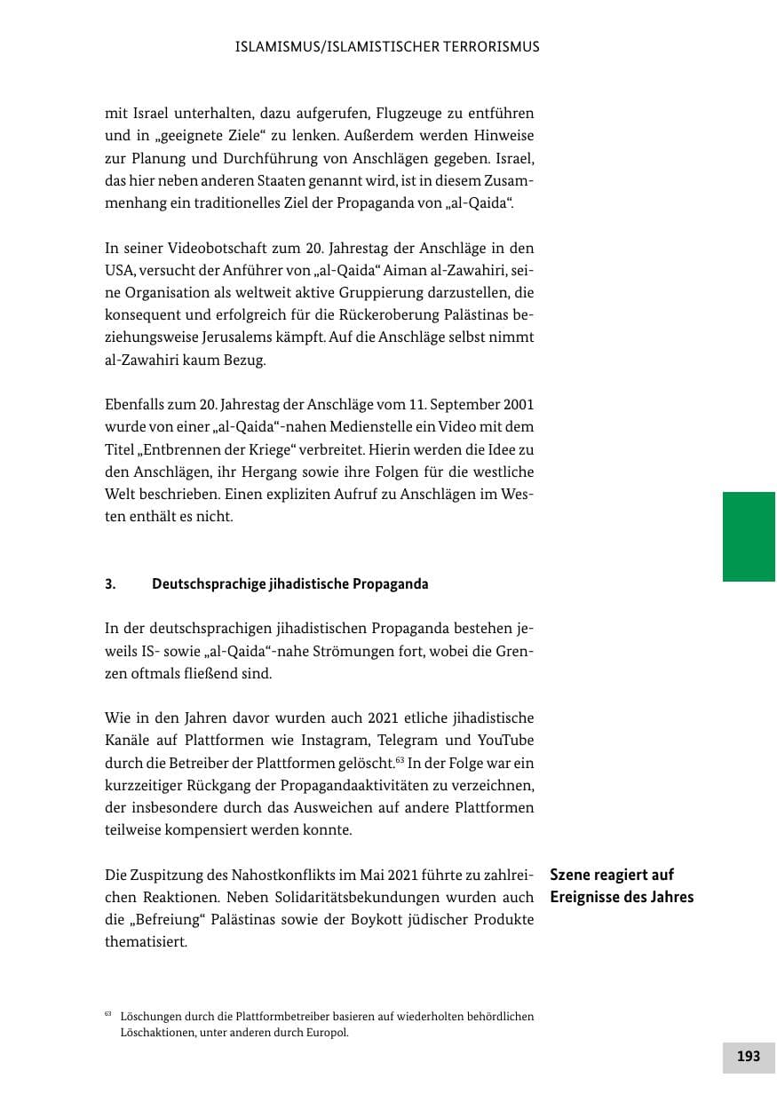 Seite 193 des Verfassungsschutzbericht 2021 Bund