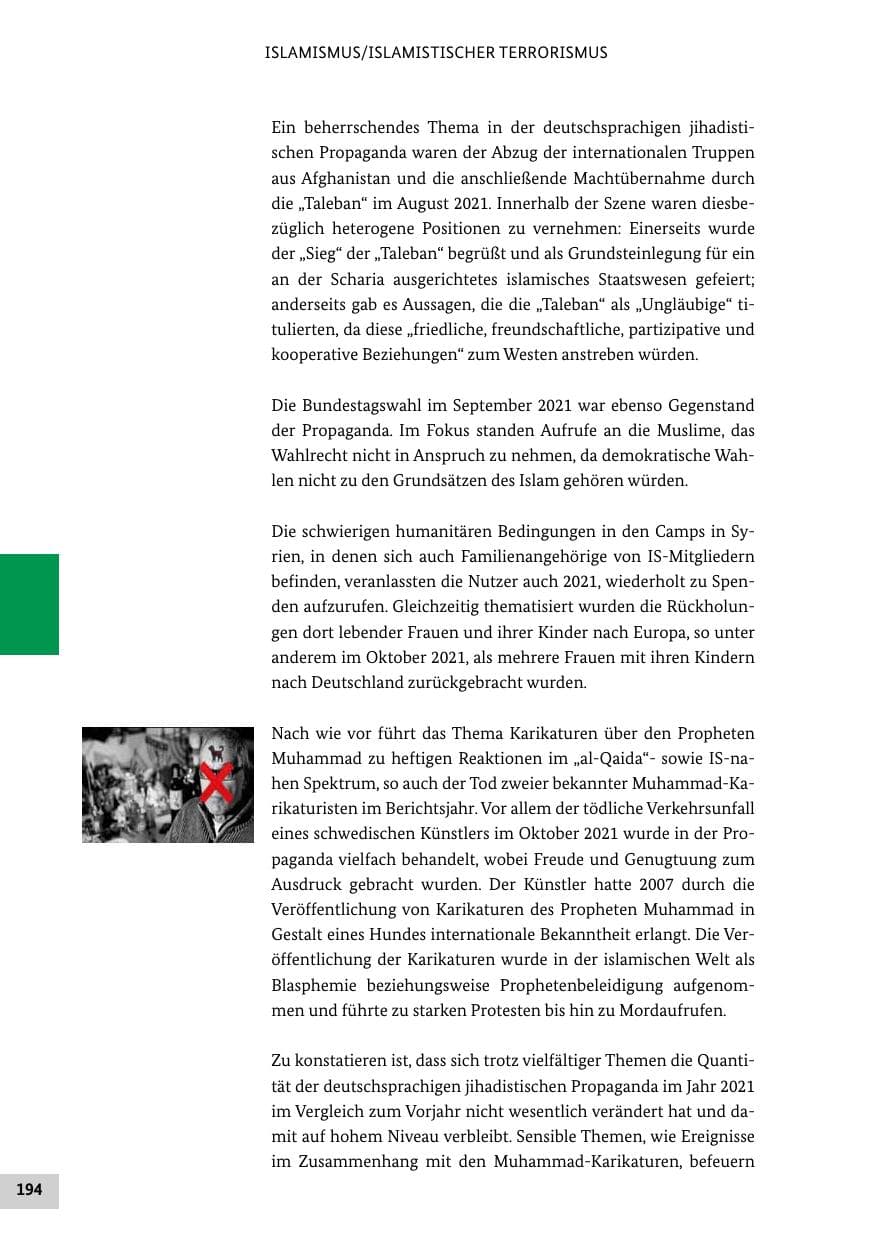 Seite 194 des Verfassungsschutzbericht 2021 Bund