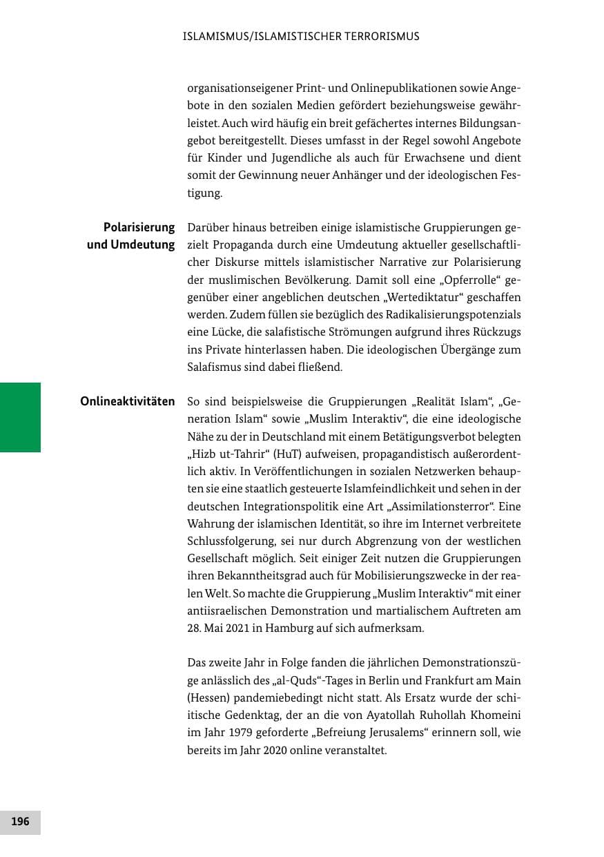 Seite 196 des Verfassungsschutzbericht 2021 Bund
