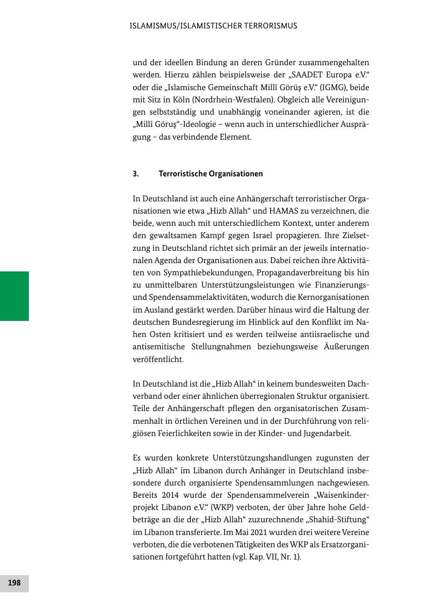 Seite 198 des Verfassungsschutzbericht 2021 Bund