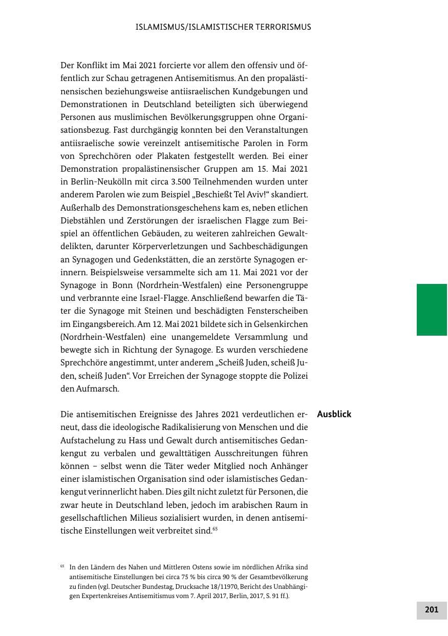 Seite 201 des Verfassungsschutzbericht 2021 Bund