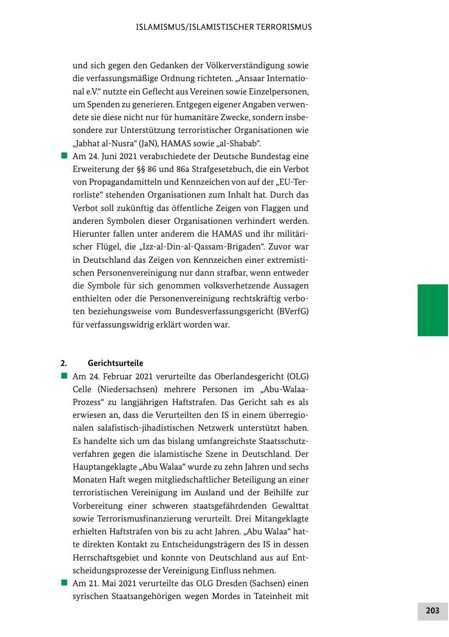 Seite 203 des Verfassungsschutzbericht 2021 Bund