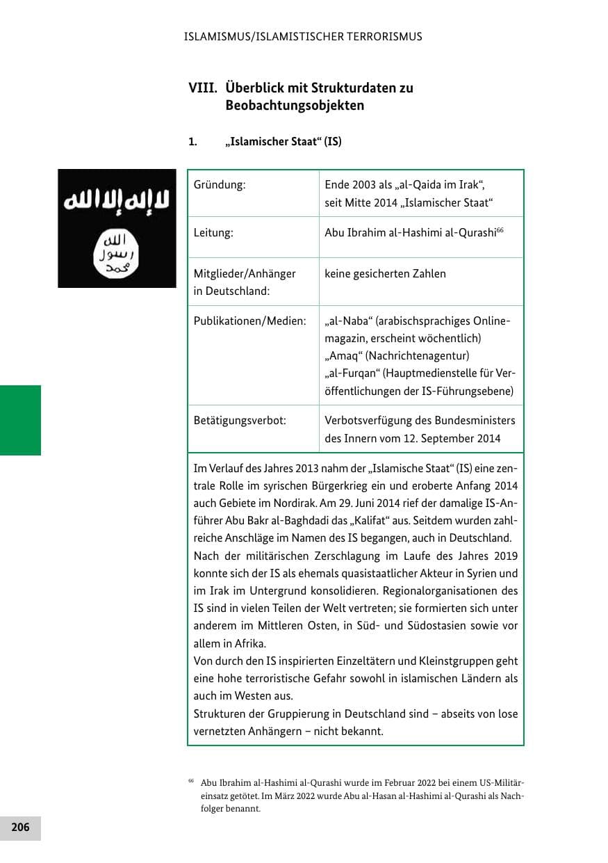 Seite 206 des Verfassungsschutzbericht 2021 Bund