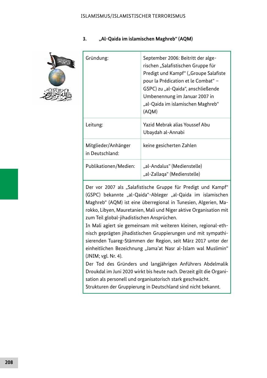 Seite 208 des Verfassungsschutzbericht 2021 Bund