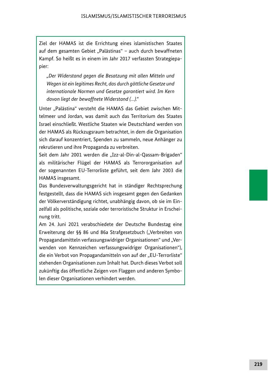 Seite 219 des Verfassungsschutzbericht 2021 Bund