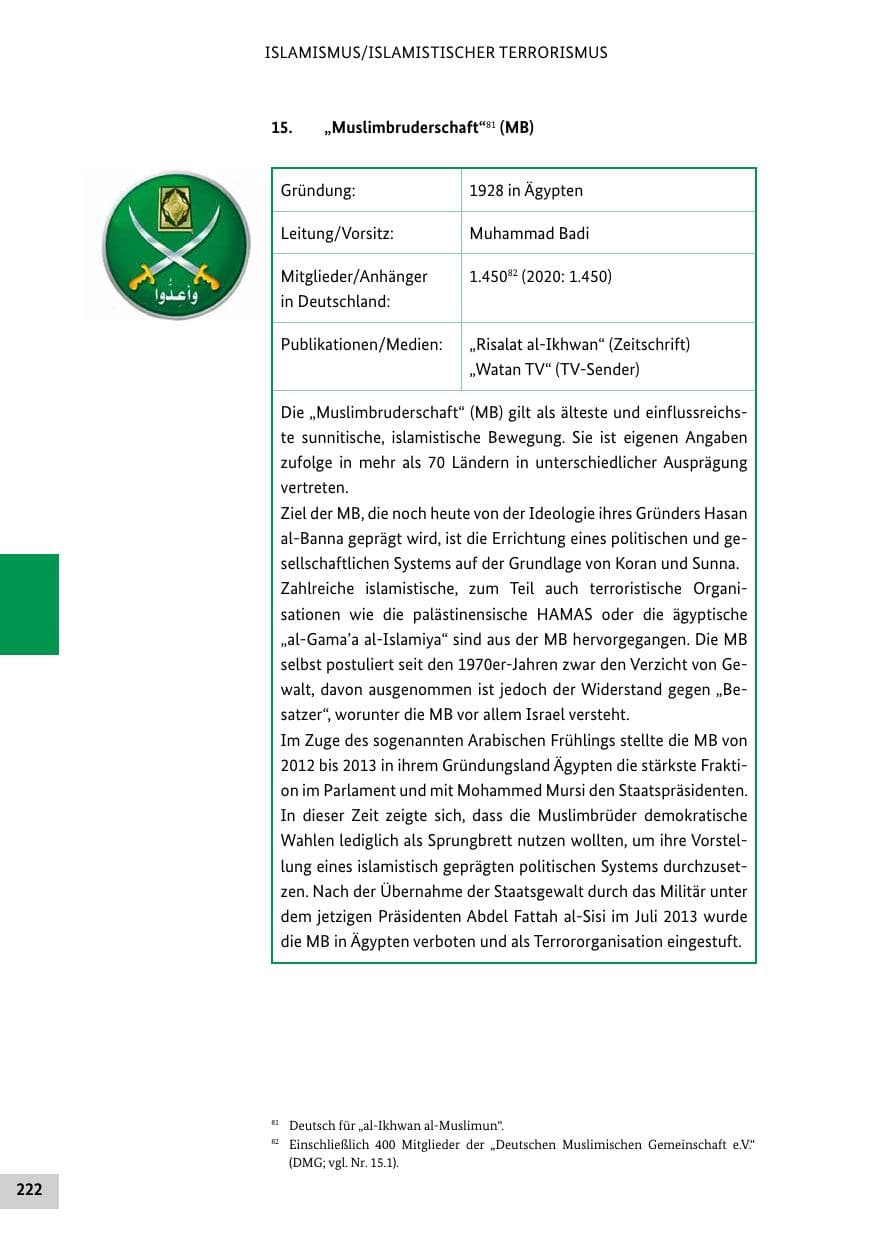 Seite 222 des Verfassungsschutzbericht 2021 Bund