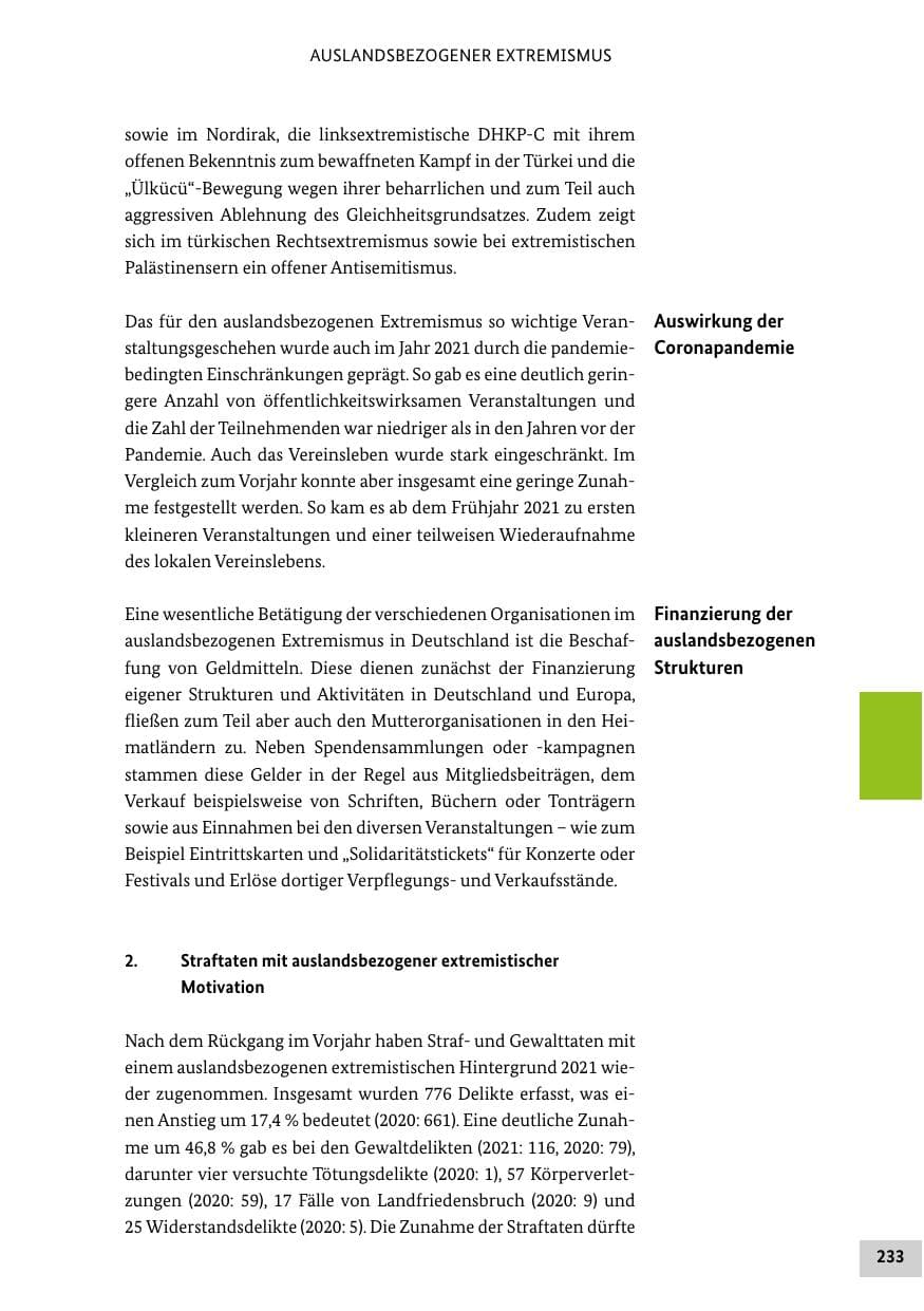 Seite 233 des Verfassungsschutzbericht 2021 Bund