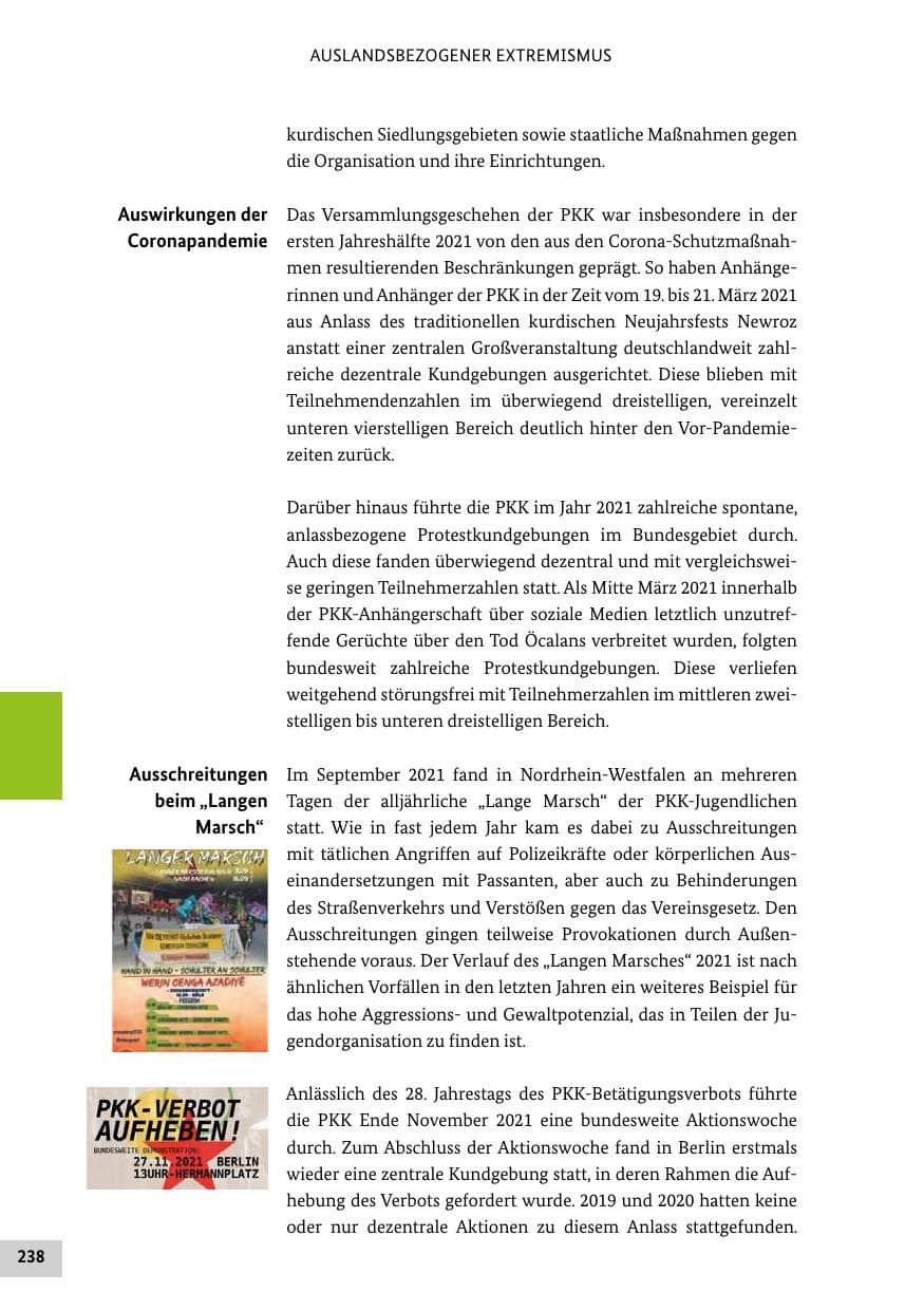 Seite 238 des Verfassungsschutzbericht 2021 Bund