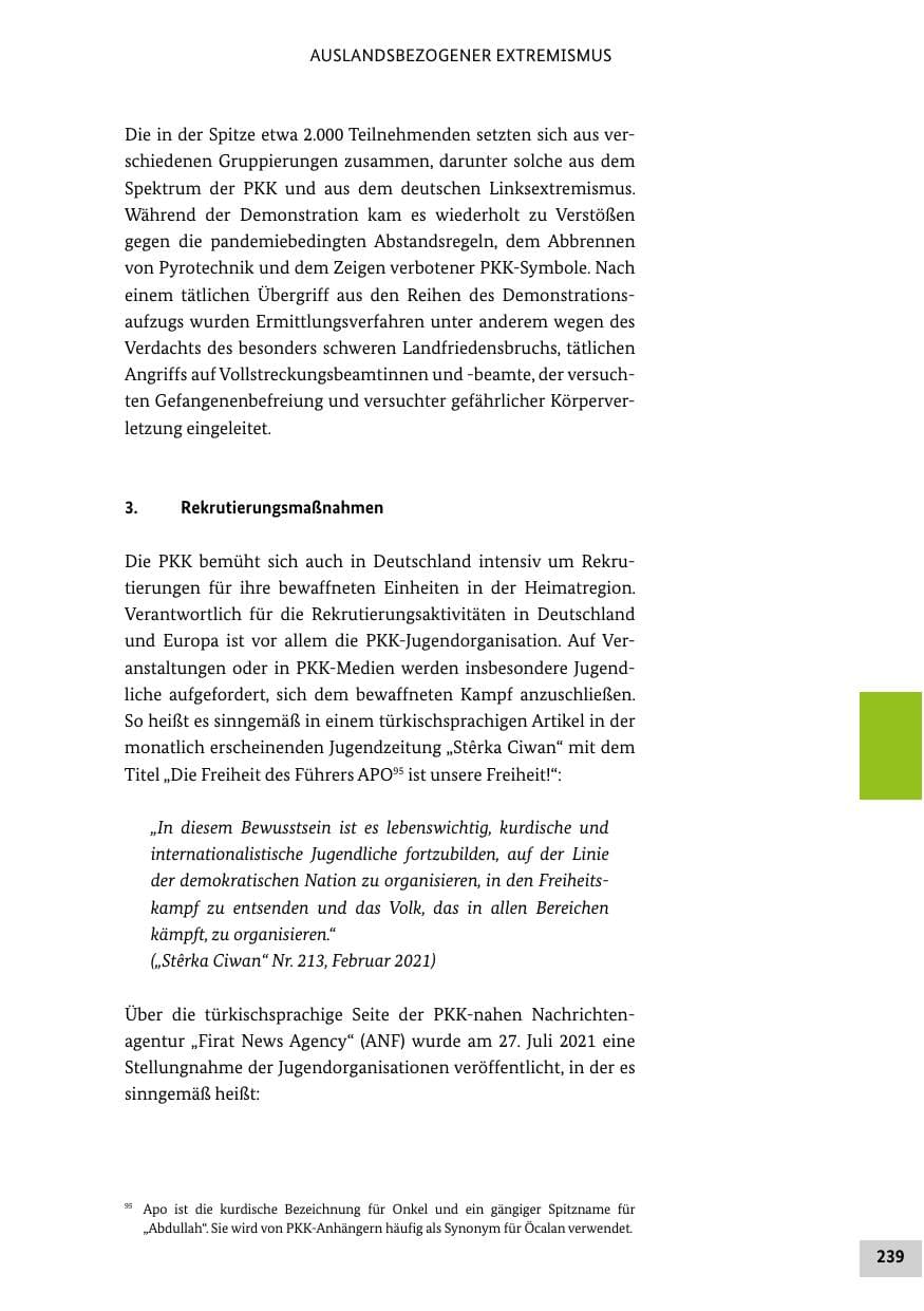 Seite 239 des Verfassungsschutzbericht 2021 Bund