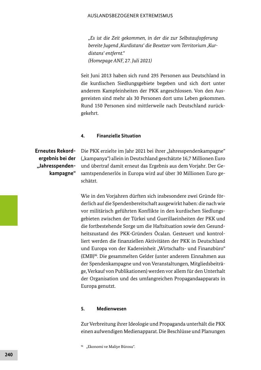 Seite 240 des Verfassungsschutzbericht 2021 Bund