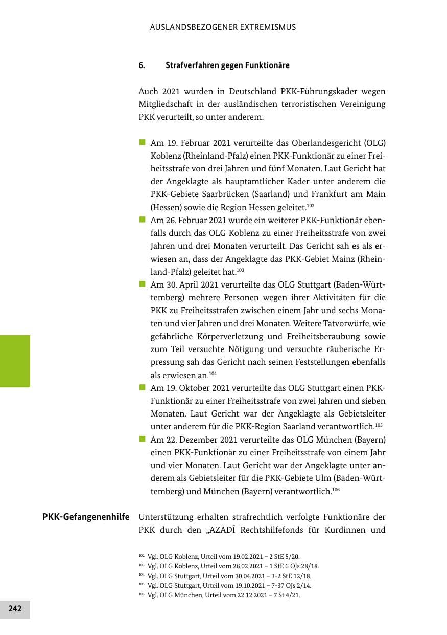 Seite 242 des Verfassungsschutzbericht 2021 Bund