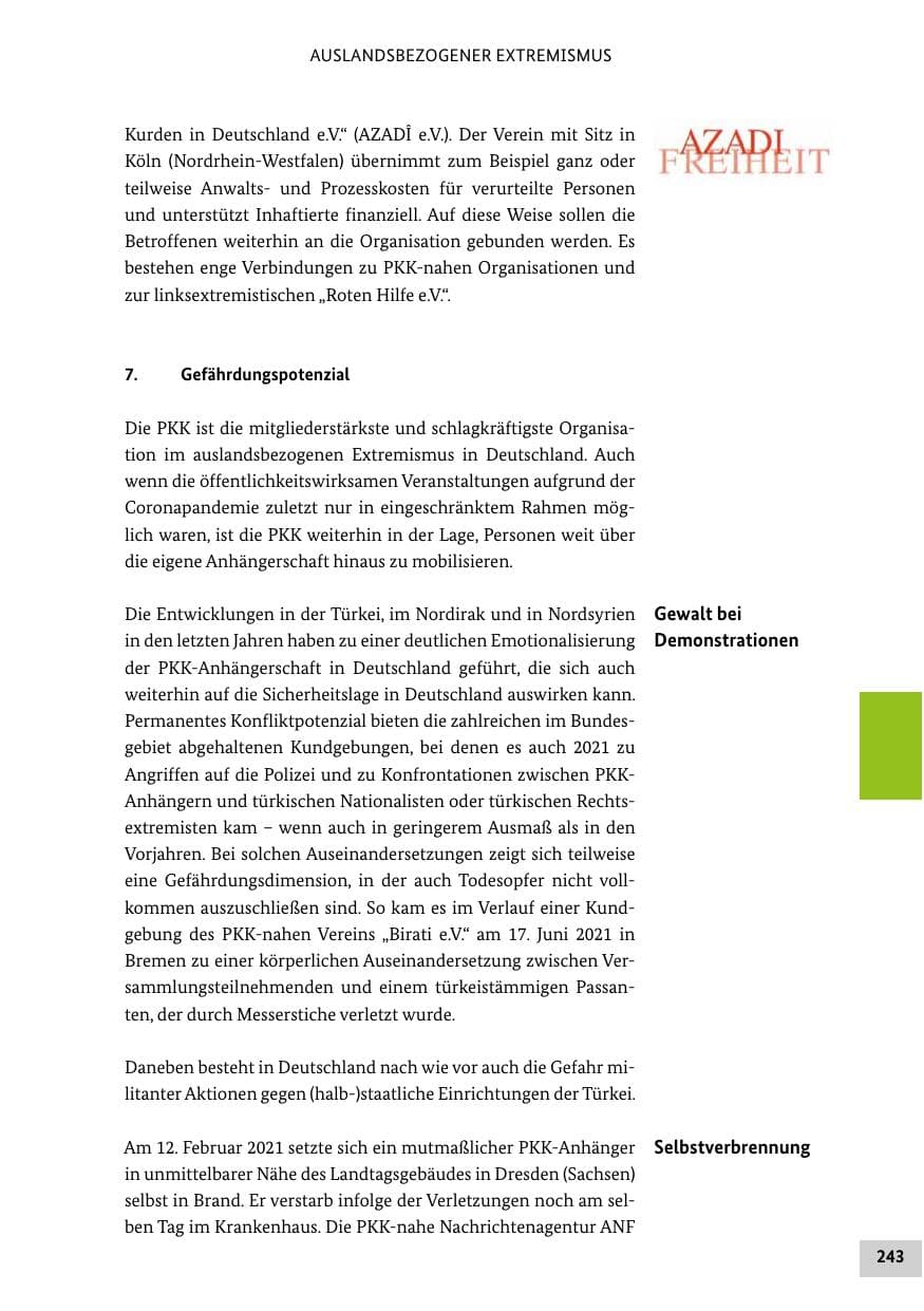 Seite 243 des Verfassungsschutzbericht 2021 Bund