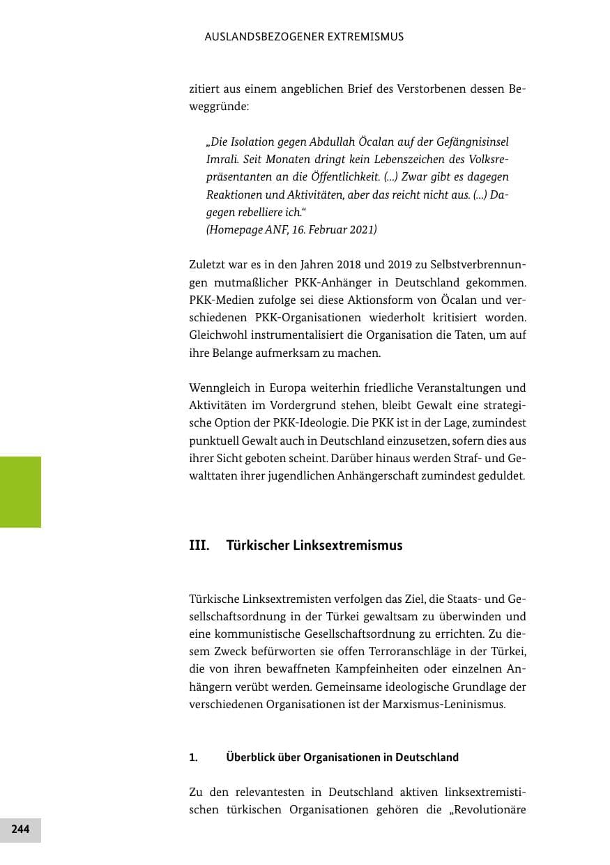 Seite 244 des Verfassungsschutzbericht 2021 Bund
