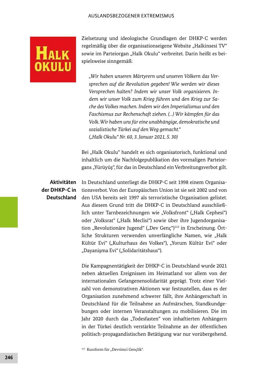 Seite 246 des Verfassungsschutzbericht 2021 Bund