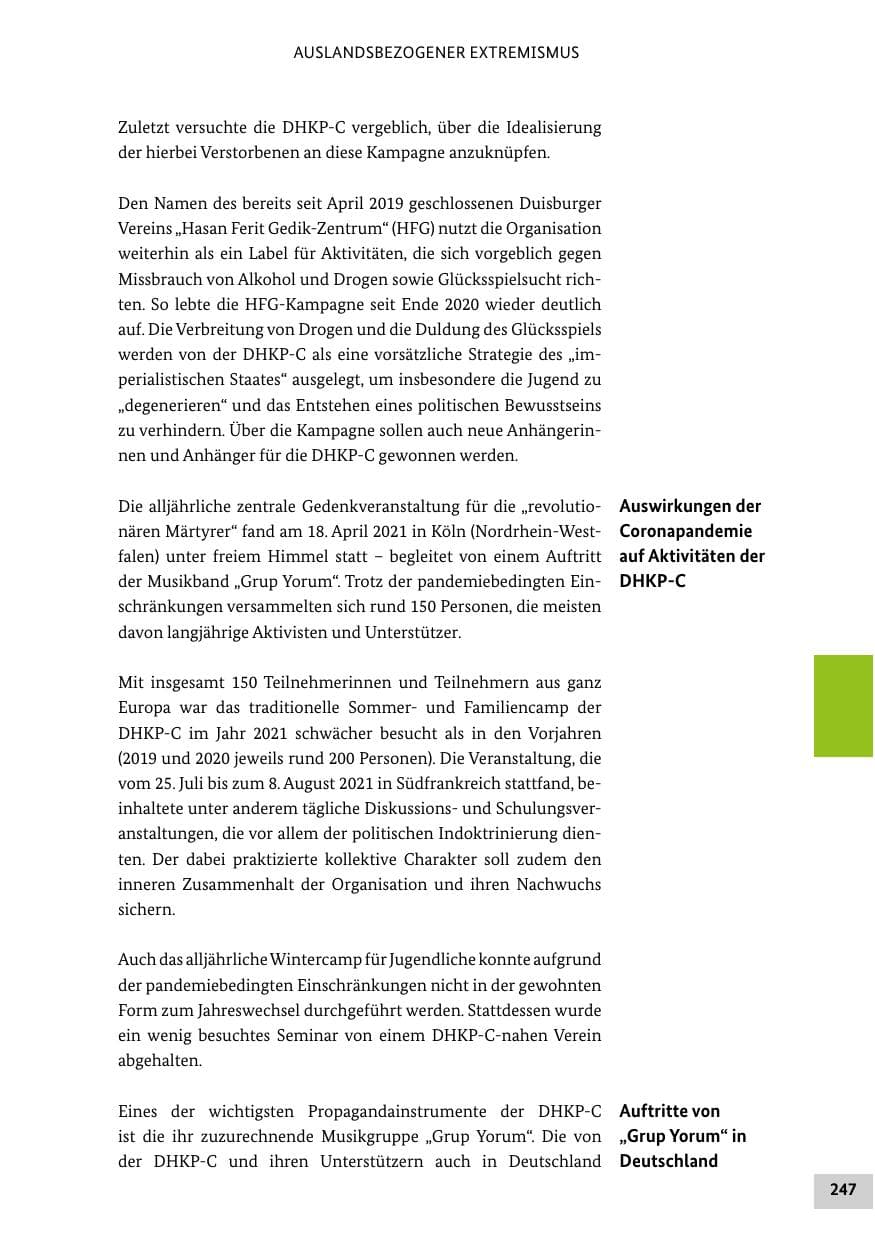Seite 247 des Verfassungsschutzbericht 2021 Bund