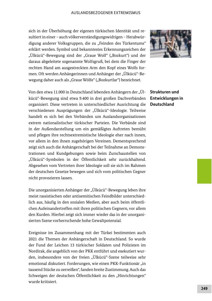 Seite 249 des Verfassungsschutzbericht 2021 Bund