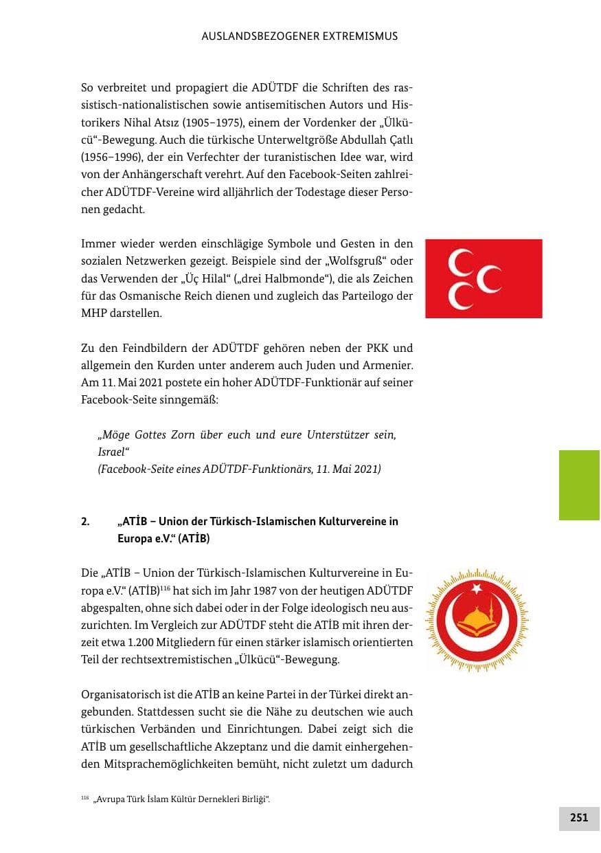 Seite 251 des Verfassungsschutzbericht 2021 Bund
